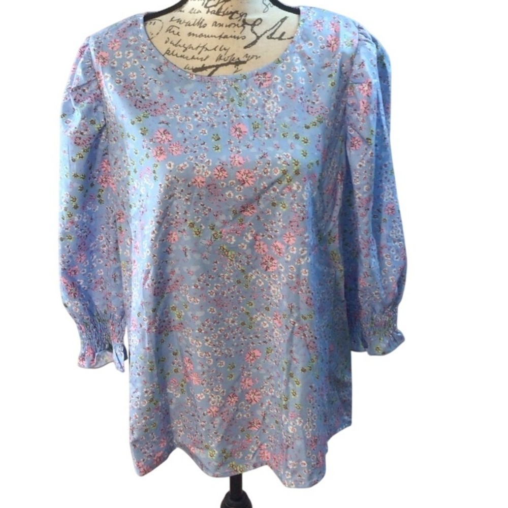 SALE‎ SHEIN Blue and Pink Boxy Blouse Relaxed Fit Size XL